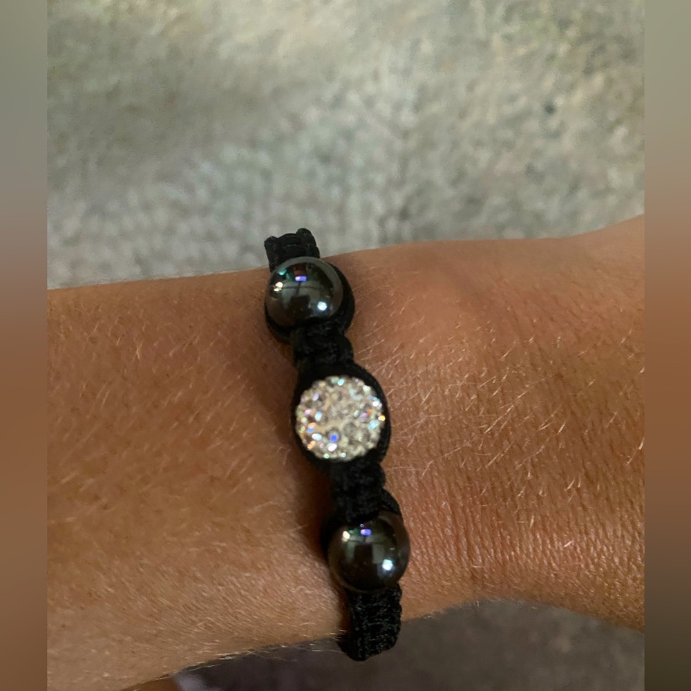 Like new! Black Adjustable Bracelet with 3 Accent Beads
